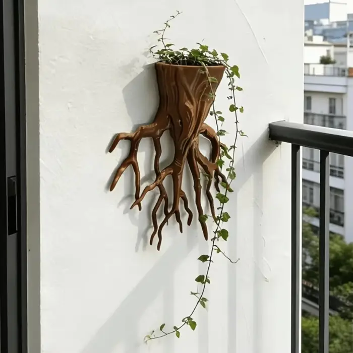 Pot de fleurs mural en forme de racine d'arbre