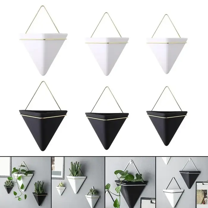 Jardinière suspendue triangulaire en céramique, jardinière intérieure et extérieure, décoration de maison pour fleur