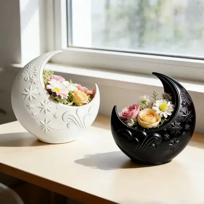 1/2 Pièces de Pot de Fleurs en Forme de Lune avec Motif Ciel Étoilé, Mini Pot de Plantes, Décoration Élégante pour la Maison et le Bureau, Cadeau Idéal pour les Amateurs de Jardinage
