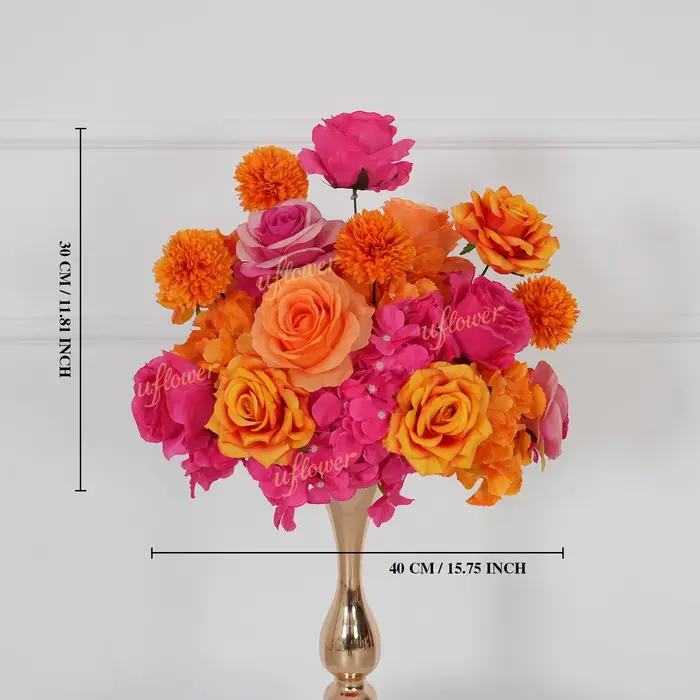 Uflower Rose artificielle rose vif et orange pour décoration de mariage, chemin de canapé, arrangeme
