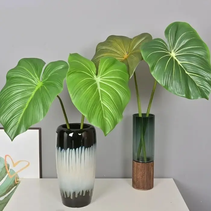 Feuilles artificielles en plastique de calla, plantes vertes, feuilles de fougère réaliste, feuilles de bananier non-décolorantes, décoration intérieure