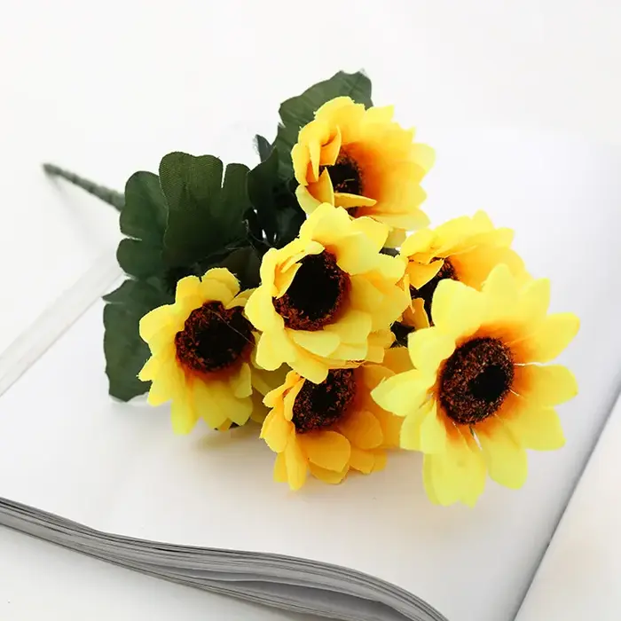 Tournesols artificiels, arbustes, bouquet de fleurs artificielles pour la décoration de jardin, maison, pièce, mariage, café, magasin, fête