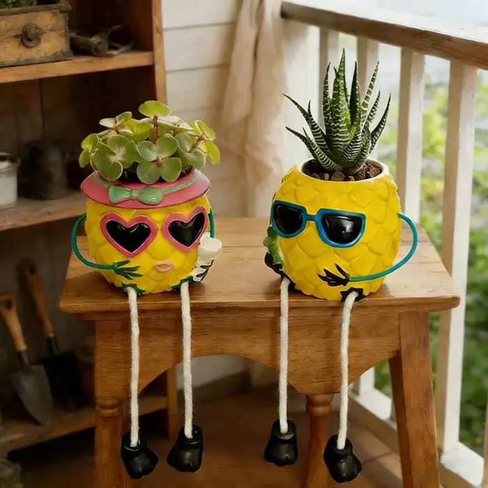 Pot de fleurs créatif en forme de lunettes de soleil et d'ananas