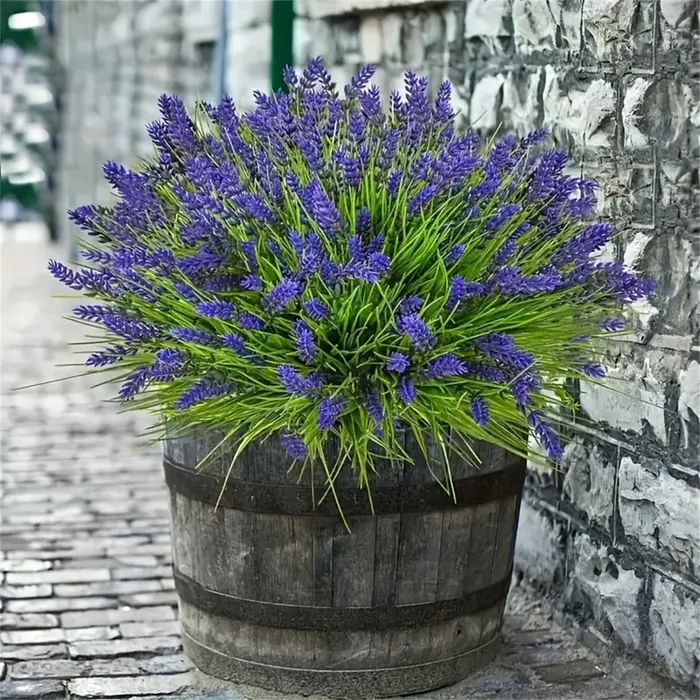 12 paquets de plantes de lavande artificielles d'extérieur avec herbe de singe-arbustes verts en plastique résistant aux UV pour la décoration de jardin de la maison
