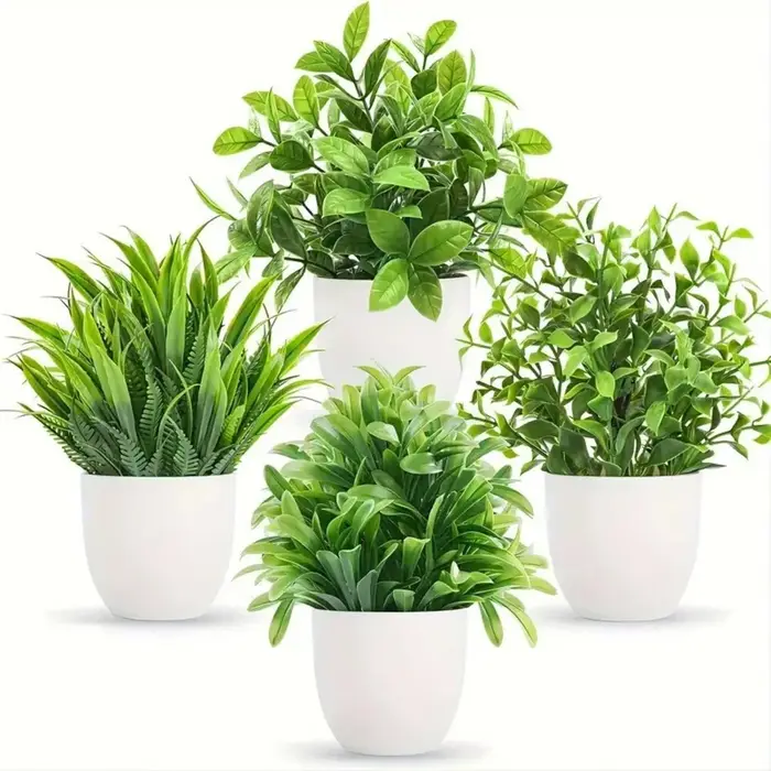 Plantes artificielles de lavande en pot, 4 pièces, pot noir et blanc, fausse verdure pour la maison,