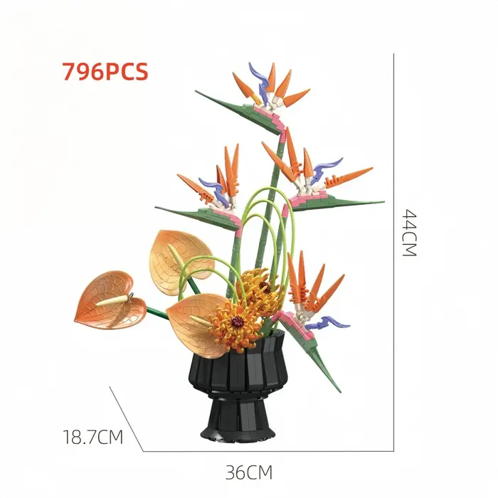 KNEW BUILT Bouquet de Fleurs Éternelles en Blocs de Construction – Ornement Romantique pour Mariage, Décoration Élégante pour la Maison, Cadeau pour la Journée de la Femme, Jouet Anti-Stress