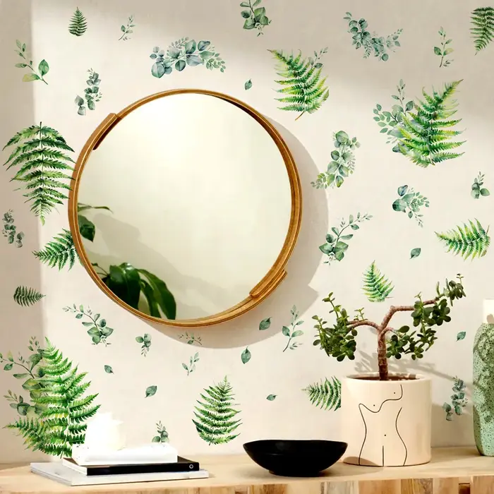 Autocollants muraux en forme de feuilles de plantes vertes pour la décoration de salon, stickers déc