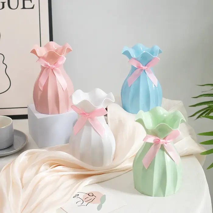 Vase nordique en plastique à fleurs sèches anti-chute