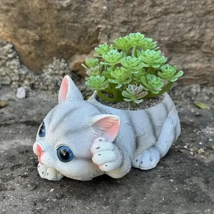 Pot fleur en forme félin mignon