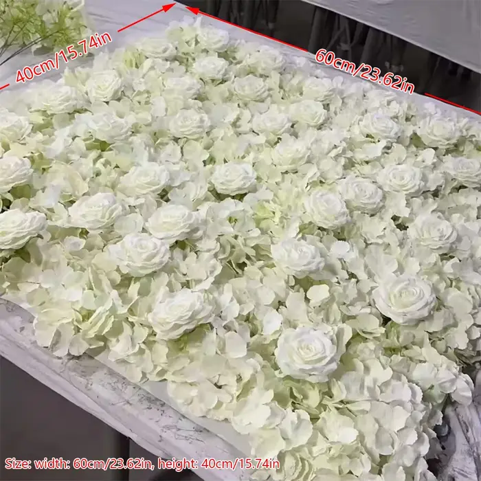 Toile de fond murale à fleurs artificielles 3D blanches, pour mariage en plein air, fête d'anniversa