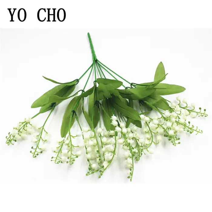 Fleurs artificielles muguet 7 Branches faux fleur de lys en plastique Bouquet de mariée décor de fête de mariage Flores Artificiales