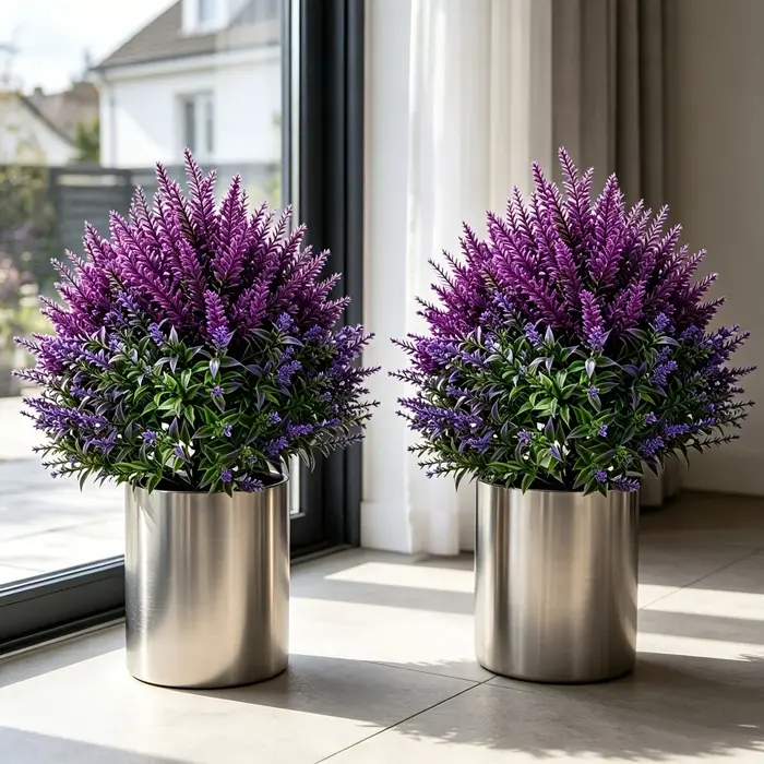 2/4 Pièces de lavande artificielle violette pour extérieur + combinaison d'épis de blé avec piquets de fixation au sol