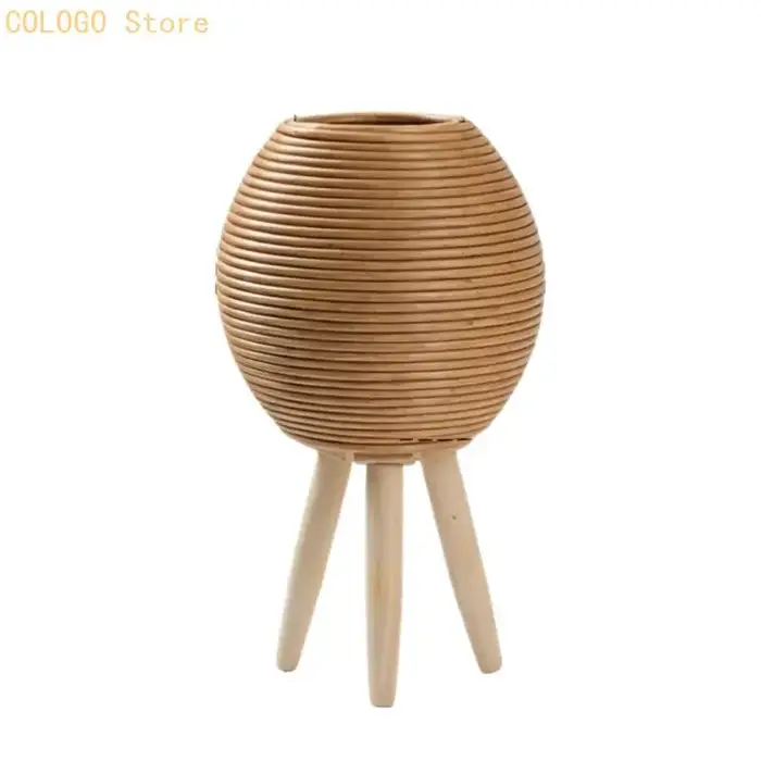 Pot fleur artistique en plastique bois, design tissé à main pour petite plante D0LD