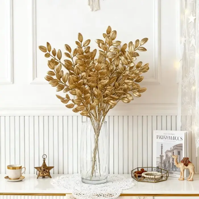 Plante artificielle feuilles dorées nouvel an saint valentin maison chambre Decora extérieur mariage jardin Vase guirlande couronne bricolage Prip boîte-cadeau