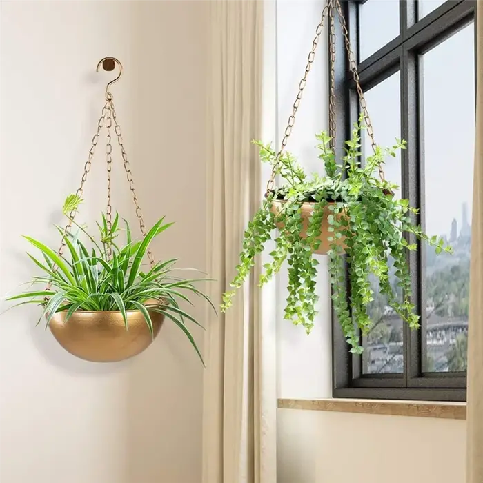 Grand jardinière suspendue en or avec Drainage, support de plante suspendu semi-cercle pour plantes 