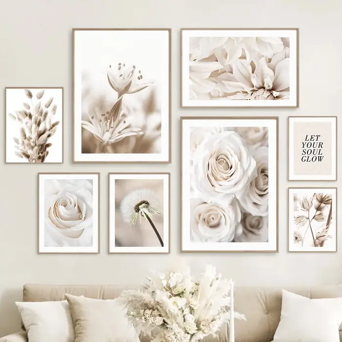Impression sur toile d'art mural minimaliste avec des fleurs blanches de pissenlit