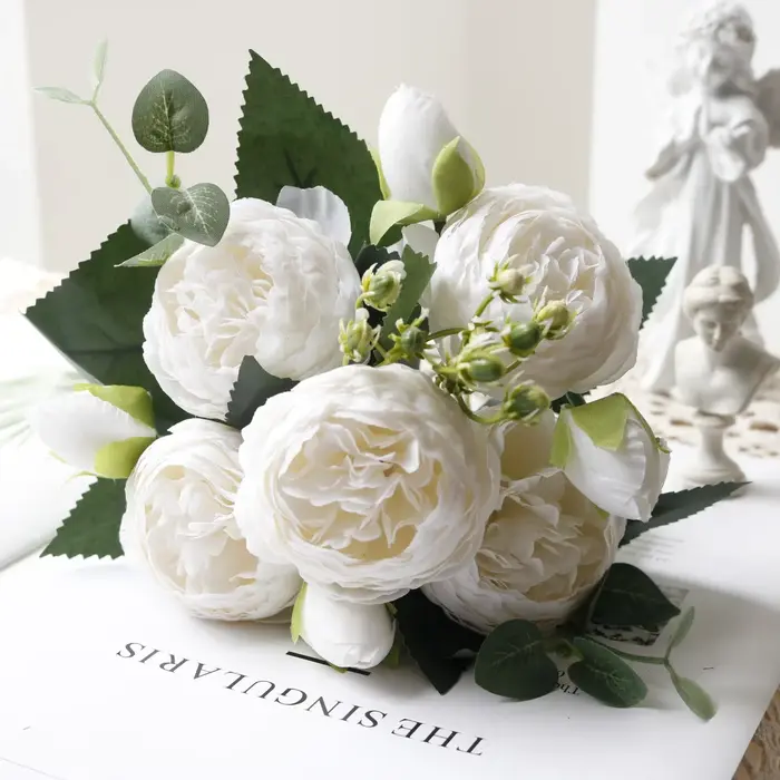 Vente chaude 1 pièces/30 cm Rose Bouquet de soie pivoine fleur artificielle 5 grosse tête 4 petit bo