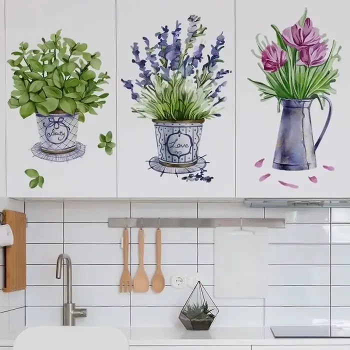Autocollant mural pour Pots de fleurs aquarelle