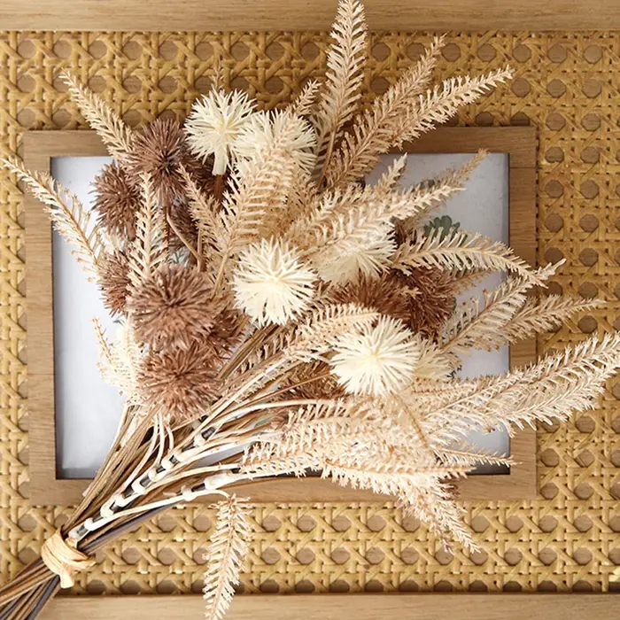 Kiku fleur artificielle boule de épineux fleurs en plastique marron pompon Mums fausse plante bricolage maison salle de mariage rétro lavande décoration