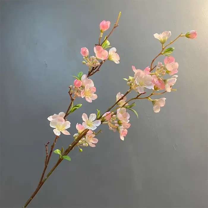 Longue branche artificielle de fleurs de cerisier de 84 cm à 2 branches, arrangement floral en soie,