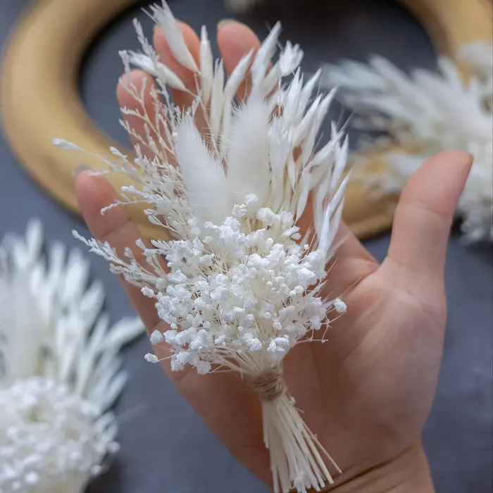 Mini Bouquet de fleurs séchées élégantes, boutonnière blanche, arrangements de mariage Boho, Corsage