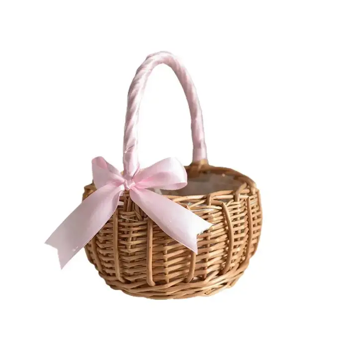 Panier de fleurs de mariage tissé à la main avec poignée, panier d'articles divers en osier, panier