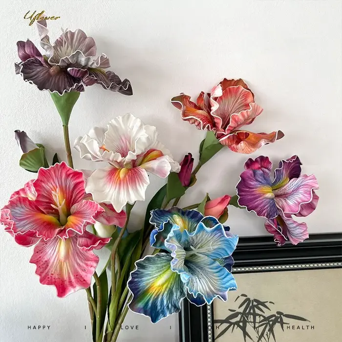 Uflower 45 cm fleur artificielle Rose Bouquet Iris Alice EVA sensation fausse