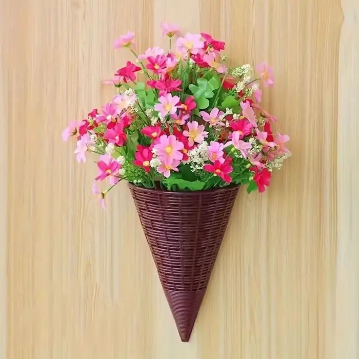 Panier de fleurs suspendu en plastique, décoration de la maison, Art Durable, tenture murale en roti