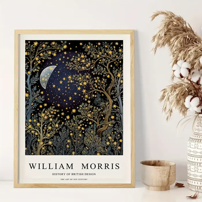 1/3 pièces Affiches murales imprimées sur toile William Morris, motifs Lune, Ciel étoilé et Forêt, s