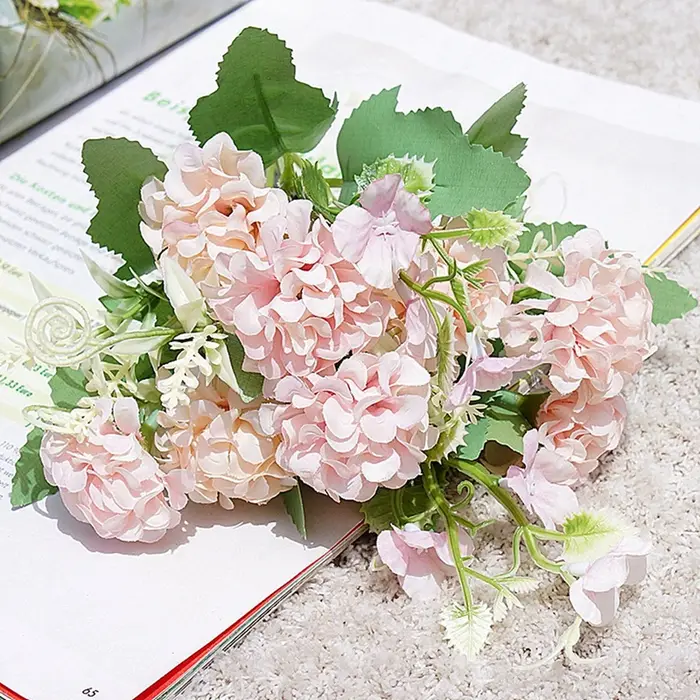 Fleur artificielle 5 Fourche Bouquet De Soie Oeillet Printemps Boule Chanceux Simulation Faux Maison Doux Robe Paysage