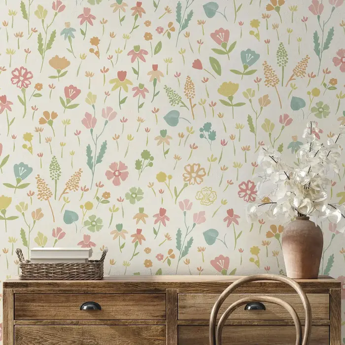 Papier peint floral minimaliste rose pour mur, papier peint peler et coller avec des fleurs Non tiss