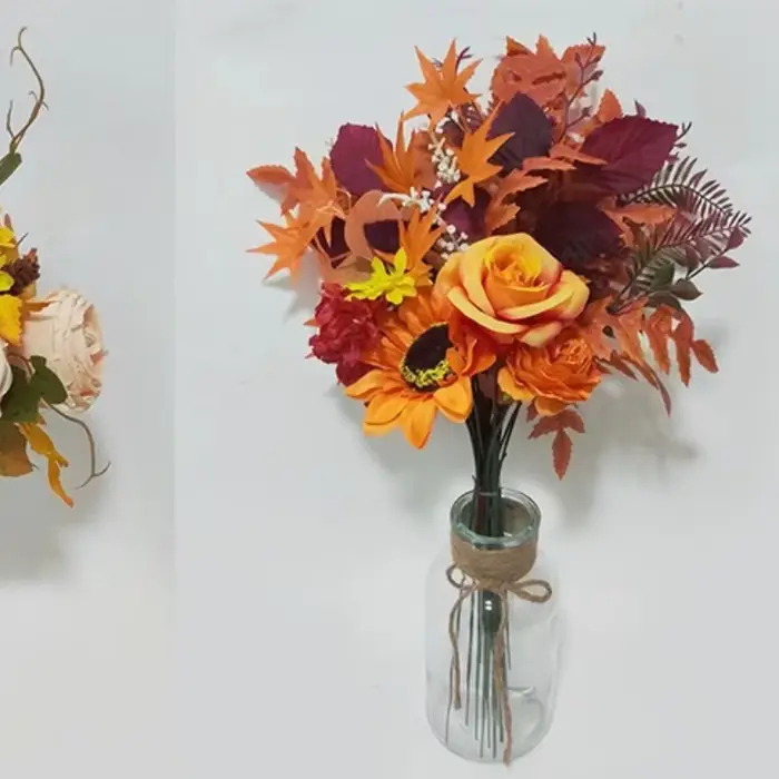 Décor de jardin Simulation feuilles d'érable tournesols Bouquet Orange noël Halloween décoration d'auditorium fleurs artificielles
