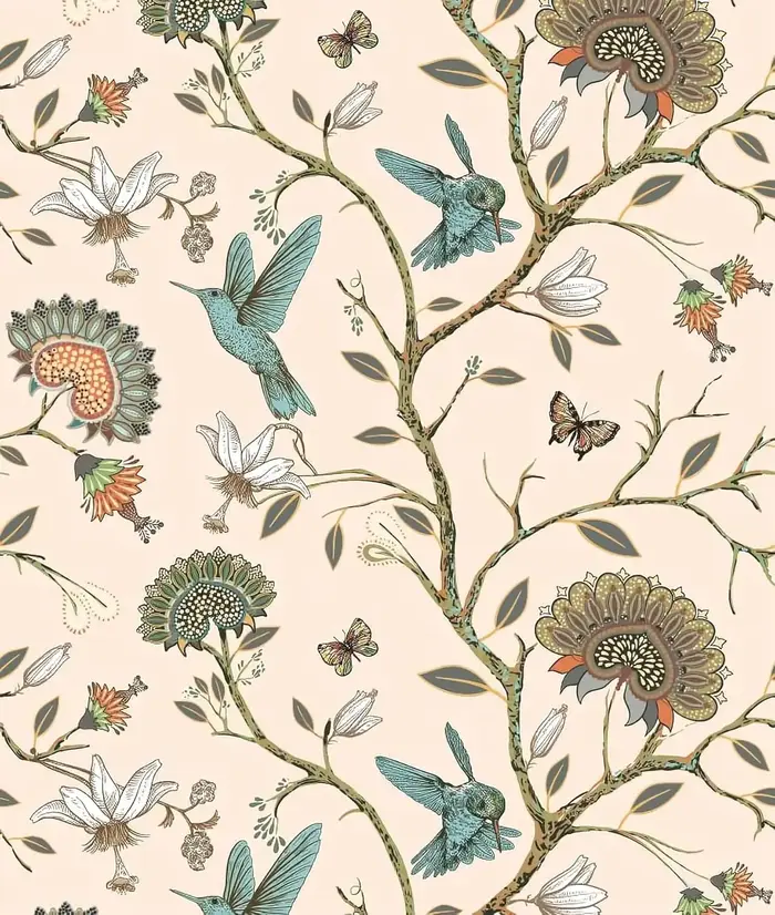 MEL-Papier Peint Auto-Adhésif Imprimé Oiseau, Papier Peint Décoratif Floral Vintage, Peler et Coller