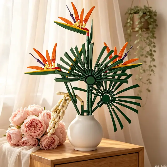 KNEW BUILT Bouquet de Fleurs Éternelles en Blocs de Construction – Ornement Romantique pour Mariage, Décoration Élégante pour la Maison, Cadeau pour la Journée de la Femme, Jouet Anti-Stress