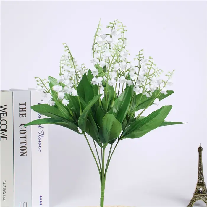 7 branches blanches artificielles muguet fleur cadeau soie fausse