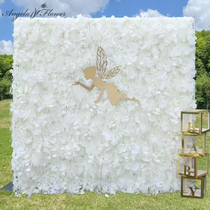 Mur de fleurs artificielles en tissu blanc enroulable
