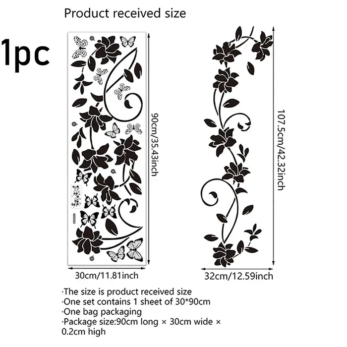Autocollant mural 3D papillon et fleurs noires, décoration de fond de chambre, autocollant mural amo