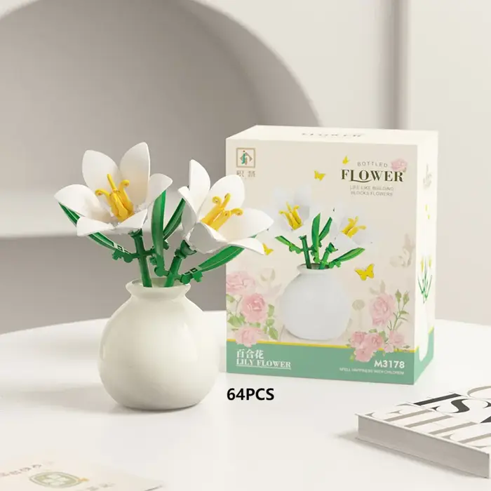 Mini Rose tulipe tournesol pivoine fleur avec Vase modèle Micro blocs de construction bricolage mais