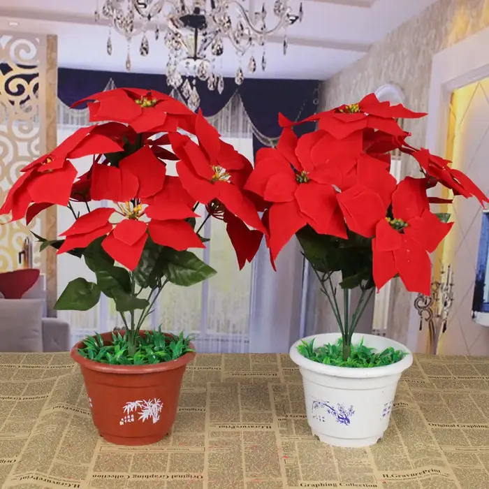 Plantes artificielles pour décoration de Noël, 10/20 pièces, fausses fleurs rouges, décorations pour arbre de Noël, fausses plantes, branches de fleurs en soie pour la maison