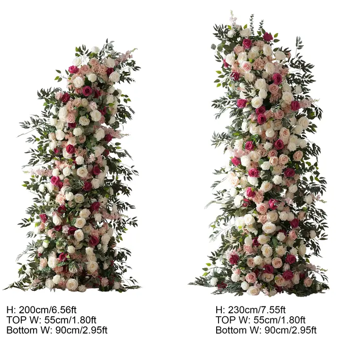 H9094 HMEOT Arche florale artificielle rose vif et feuilles vertes pour décoration de mariage