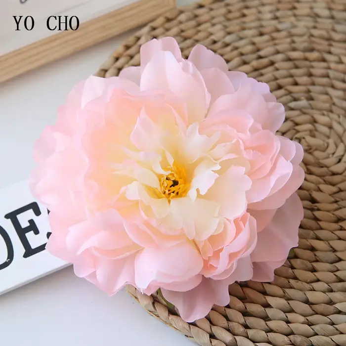YO CHO fleur artificielle grandes têtes de pivoine 15CM faux pivoines jaunes soie artisanat tissu
