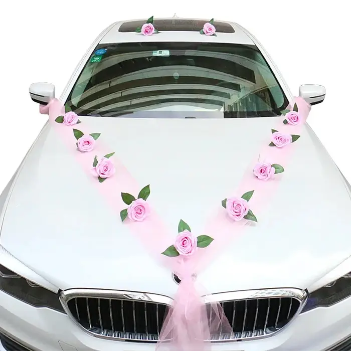 Fleur artificielle de Rose blanche pour décoration de voiture de mariage