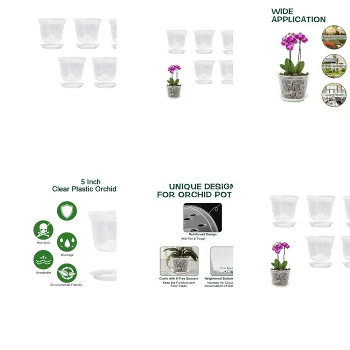 Paquet 5 porte-fleurs en plastique visibles avec trous Drainage pour une forte croissance entretien 
