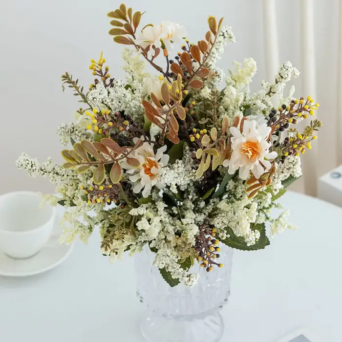 Plante de fleur artificielle chrysanthème bulle herbe bricolage festival de saint valentin maison extérieure jardin décoration murale mariage bouquet de mariée