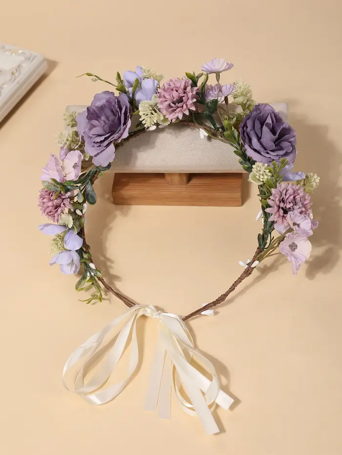 Couronne de fleurs artificielles vintage rose taro