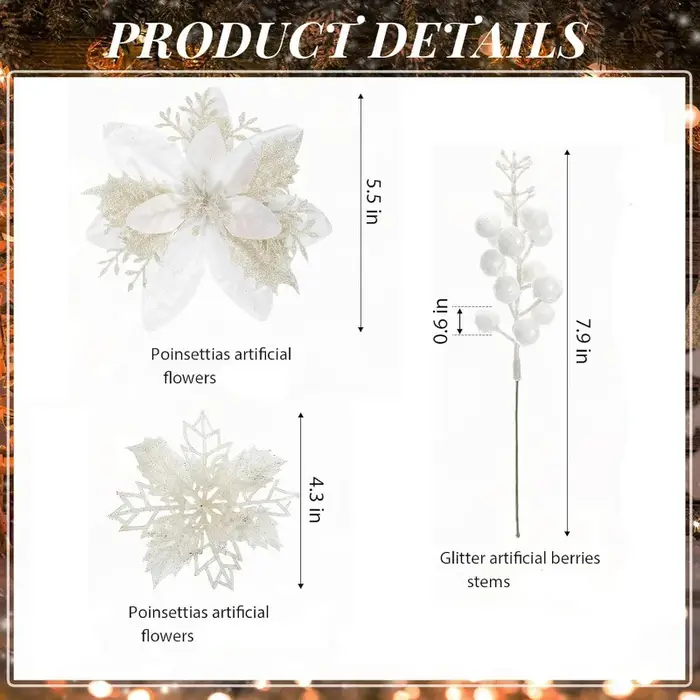 Tiges de fleurs artificielles blanches à paillettes
