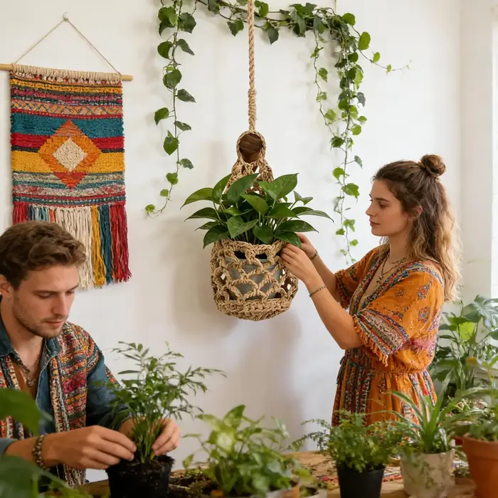 Support mural en macramé de coton fait main