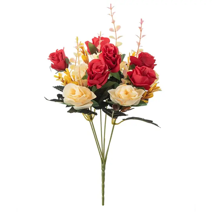 Mini Roses artificielles en soie à 12 têtes, avec Bouquet de feuilles, pour maison, hôtel, mariage, 