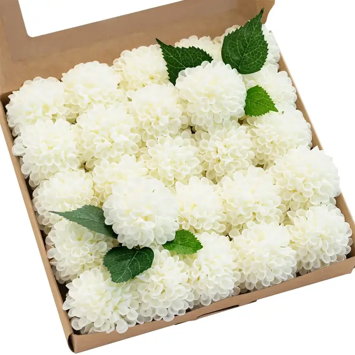 Fleurs artificielles Dahlia 25 pièces fleurs blanches