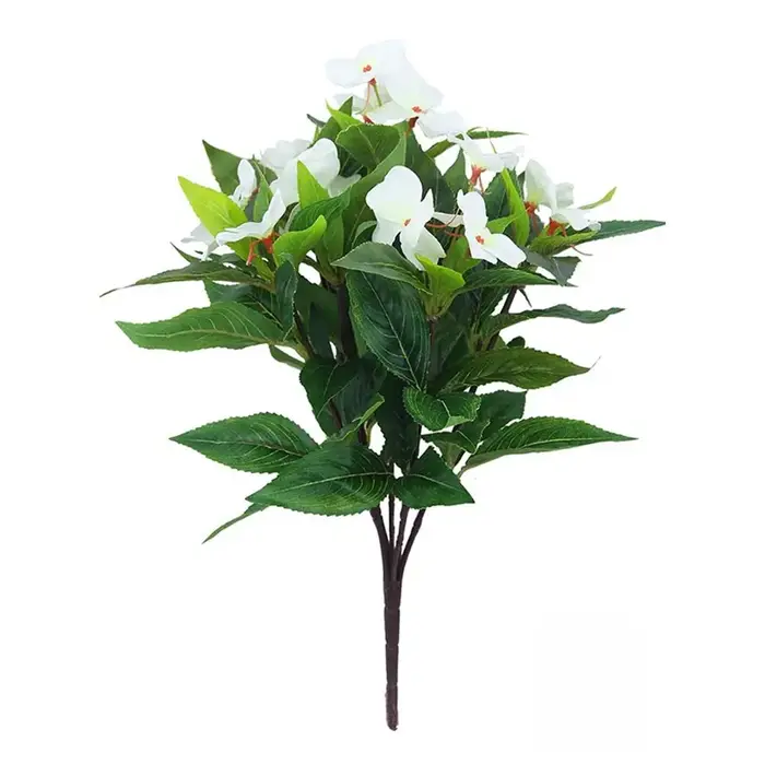Fleurs artificielles d'impatiens résistantes aux UV, plantes artificielles en soie pour l'extérieur,